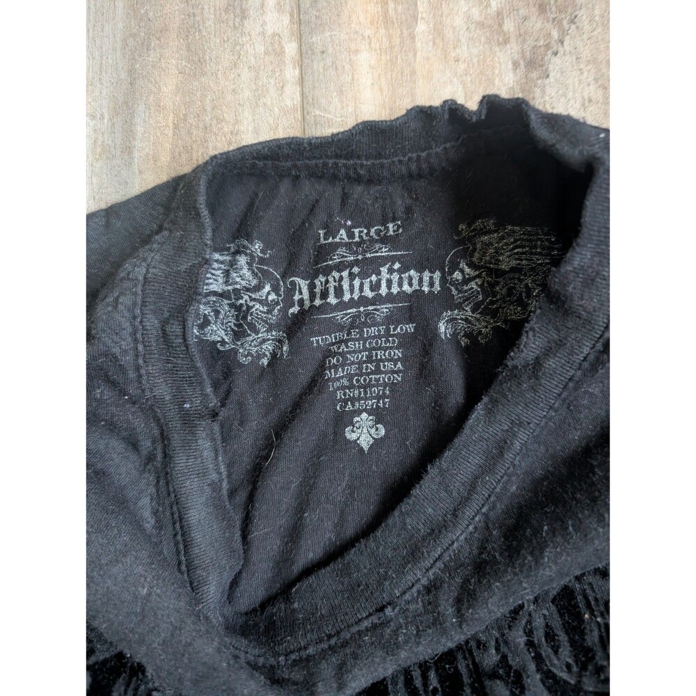 Affliction Men's L Black Gray Double-Sided Graphic Crew Neck Cotton T-Shirt Y2K - Picture 4 of 5